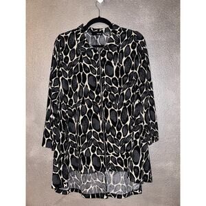 Sun Kim Mob Wife Business Casual Animal Print Hi Low Zipper Sweater Cardigan